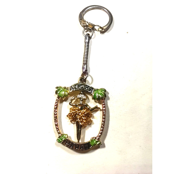 Aloha Spinner Keychain Silver Gold Tone Hawaii Souvenir - Picture 3 of 4